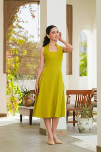 Robe en tissu extensible en coton écologique pour femmes, pour les collections printemps-été, texture fluide et douce, motif uni, approvisionnement mondial - Product Image 5