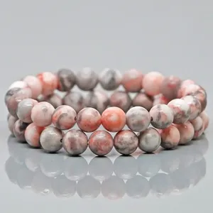 Pulsera Elástica de Cuentas de Jaspe Cebra Rosa Natural de 8mm, Lisas y Redondas, Grado AA, Joyería Curativa al por Mayor - Product Image 1