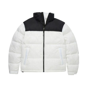 Men's <b>White</b> Cotton Filled Lightweight Hooded <b>Puffer</b> <b>Jacket</b> Stand Collar Zipper Closure Windproof Casual Winter Coat Fleece - Product Image 1