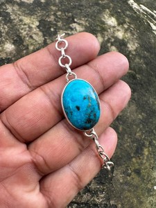 Bracelet ajustable en argent sterling 925, turquoise, fait main, luxueux, minimaliste, avec pierres précieuses, cadeau pour elle, anniversaire - Product Image 6