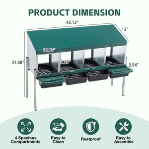 Nido per Galline in Metallo Resistente con Vassoio Rimovibile a 4 Fori e 4 Gambe per la Deposizione delle Uova - Product Image 5