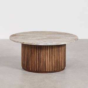 Mesa de centro redonda Vandana Grand Pebble Ø90 cm en mármol y madera de mango Giselda - Product Image 2