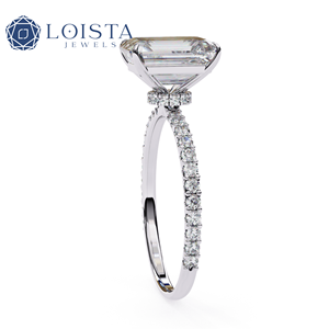 แหวนเพชรทรงเอเมอรัลด์ LOISTA แพลตตินั่ม สี D ธรรมชาติ ได้รับการรับรองจาก GIA สำหรับผู้หญิง สไตล์คลาสสิกสำหรับการหมั้น - Product Image 3