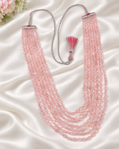 สร้อยคอประดับด้วยลูกปัดพลอยมอร์แกไนต์ทรงรีธรรมชาติ - Product Image 4
