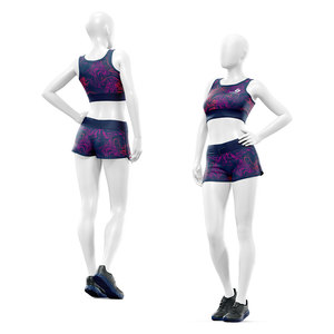 Ensemble de yoga personnalisé pour femmes, sublimé, 2 pièces, soutien-gorge de sport et short, vêtements de sport, fitness, activewear, séchage rapide, évacuation de la transpiration, OEM - Product Image 3