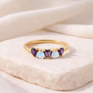 Heart Amethyst Moonstone <b>Ring</b> Purple Gemstone Promise <b>Ring</b> February Birthstone Jewelry 925 Sterling <b>Silver</b> 18K Gold Filled <b>Stack</b> - Product Image 3
