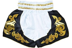 Thai Boxing <b>Shorts</b> <b>Men</b> Yellow Black Satin Embroidered High Waist Sporty Muay Thai Fight Wear - Product Image 4