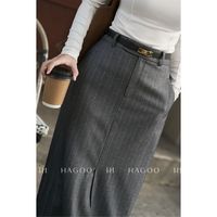 Jupe longue plissée rayée taille haute CV9054 en polyester/coton respirant, confortable et à séchage rapide pour femme, idéale pour le bureau et les trajets quotidiens