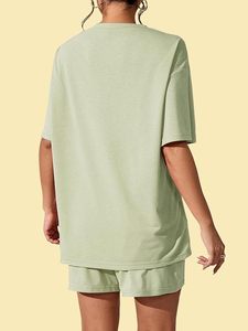 Conjunto de Pijama de Algodón para Mujer, Top y Pantalones Cortos, Corte Holgado, Estampado, Estilo Occidental - Product Image 2