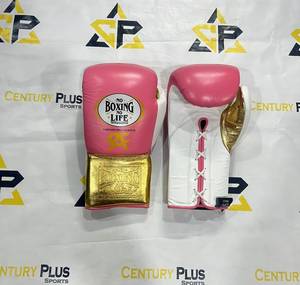 Nouvelles gants de boxe en cuir véritable de vachette, design élégant, haute qualité, blanc, rose, doré, avec lacets, logo personnalisé, pour l'entraînement. - Product Image 1