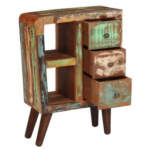 Buffet compact en bois massif recyclé avec finition multicolore et accents métalliques - Product Image 2