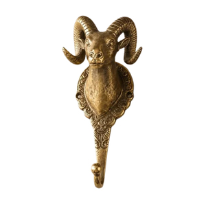 Gancho de Pared Decorativo de Lujo con Cabeza de Cabra Antigua, Colgador de Abrigos Metálico Dorado con Cuernos de Cabra, Soporte de Llaves Montado en la Pared para Sala de Estar - Product Image 1