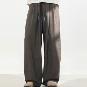 Pantalon décontracté pour homme, coupe ample et large, taille à cordon, tissu doux et lisse, style streetwear, fabricant de vêtements - Product Image 1