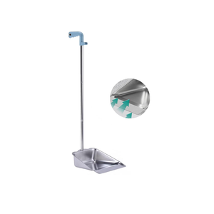 Heavy Duty Metal Dust <b>Pans</b> with Long <b>Handle</b> and Natural Plant Material Broom Head-Stand up Design for Home Garage Lobby Yard - Product Image 3