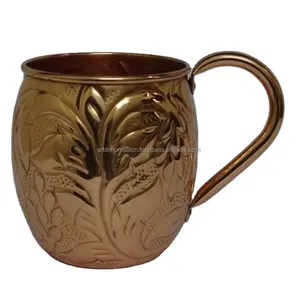 Caneca de cobre com design de folhas 100% cobre, logotipo impresso personalizado de melhor qualidade, caneca de cobre lisa e elegante, tamanho personalizado, feita à mão de Natal