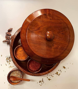 Boîte à épices en bois artisanale, boîte à masala en bois, rangement pour épices avec couvercle et cuillère en bois, boîte à épices en bois - Product Image 1