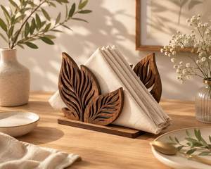 Wooden Tissue <b>Box</b> Holder With <b>Floral</b> Design Free Standing Decorative Stand - Product Image 3
