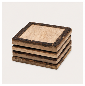 Handcrafted Rustic Square Mango Wood <b>Coasters</b> With Natural Tree Bark Edges Set Of 4 Eco-Friendly Heat-Resistant <b>Drink</b> Mats & Pad - Product Image 1