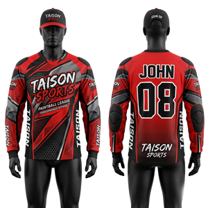 Premium 220 GSM Polyester Spandex <b>Paint</b> Ball Jersey Red Black Grey Panel Sublimation Print Custom Embroidery Logo - Product Image 1