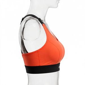 Sujetador deportivo Amkoor para mujer, naranja, sin costuras, sin aros, con tirantes ajustables cruzados en la espalda, copa completa, transpirable, de punto de spandex/nailon - Product Image 5