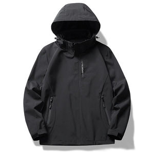 Veste softshell imperméable à capuche pour homme, coupe classique, couleur unie, polyester, veste de pluie d'extérieur avec fermeture éclair et poches - Product Image 1