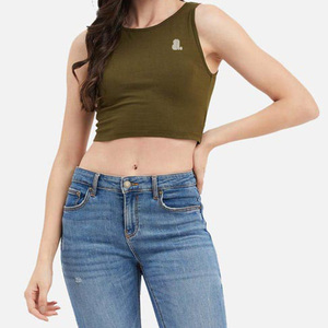<b>Women</b> <b>Tank</b> <b>Tops</b> Sleeveless Casual Sports <b>Knitted</b> Spandex Cotton Front Logo O Neck - Product Image 1