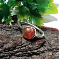 Anillo de ópalo de fuego natural, anillo de plata de ley 925 con ópalo cabujón, anillos de piedras preciosas, anillo de boda, anillo de piedra de nacimiento, regalo para mujer