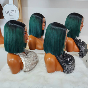 Perruques GUGU Hair en cheveux humains vietnamiens, double densité, fermeture en dentelle 5x5, sans colle, ultra-lisses, 8 pouces, Ombré Vert - Product Image 3
