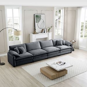 Divano Moderno a 4 Posti in Tessuto Corduroy, Comodo e Facile da Montare, per Ufficio o Soggiorno, Imbottito e Moderno - Product Image 1