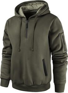 Sudadera con Cierre de Cremallera, Color Negro Verde Oliva, Chaqueta Casual de Invierno, Corte Regular, Tejido de Punto, Color Sólido - Product Image 2