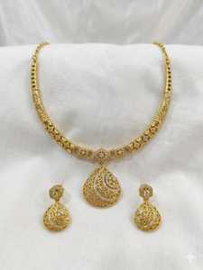 Women's Brass 18K Gold Plated Lock Design Necklace <b>Set</b> Traditional Wedding Engagement Anniversary Party Trendy - Product Image 1