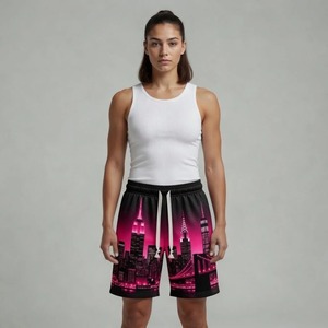 Shorts Bermuda Homme Rose et Noir à Carreaux avec Cordon de Serrage, Style Sport Décontracté, Tissu Polyester Respirant, Taille Mi-Haute - Product Image 1