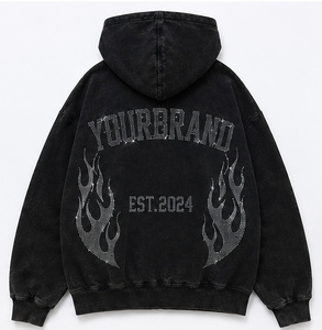 Sudadera Personalizada 100% Algodón Oversize de Felpa Gruesa con Estampado de Llama de Diamantes de Imitación, Efecto Desgastado, Teñido Liso, Fabricante - Product Image 2