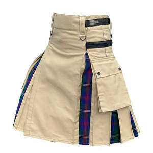 Kilt écossais hybride pour femme, couleur crème, en coton, avec poches cargo et panneaux plissés à motif tartan, robuste, vente en gros - Product Image 3