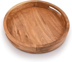 Plateau décoratif en bois massif fait main |   Design Art Déco naturel avec motif nature morte, forme carrée - FAIZA CRAFT Uttar Pradesh - Product Image 1