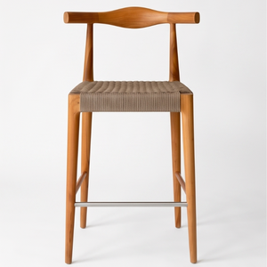Chaise de bar en bois scandinave avec dossier tissé pour la maison, le bar, la villa, l'hôtel - Product Image 2