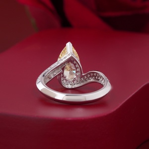 2.51 CT Vivid Yellow Pear Cut Lab Grown Diamond <b>Ring</b> with <b>14K</b> White <b>Gold</b> Pave Band Engagement Prong Setting - Product Image 4