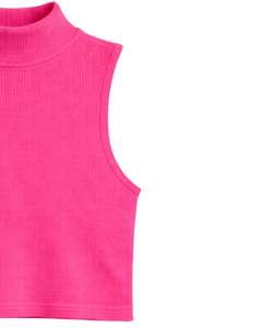Top Corto Personalizado Rosa Intenso con Cuello Alto y Canalé, Sin Mangas, Ajustado, Elástico, Casual, para Mujer, Chaleco Básico de Verano a la Moda - Product Image 3