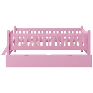 Lit plateforme moderne rose pour enfant, taille double, avec barrière de sécurité et 2 tiroirs, en bois de pin et MDF, pour chambre ou villa - Product Image 5