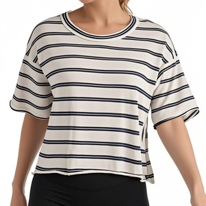 Women's Black Cropped T-Shirt <b>Short</b> <b>Sleeve</b> O-Neck Regular Fit Knitted 100% Cotton All Seasons Eco-Friendly Minimalist Style - Product Image 1