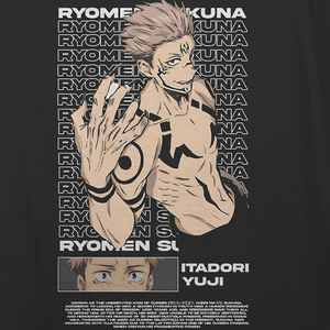 Camisetas de Verano de Algodón Tejido con Estampado OP para Disfraces de Cosplay al por Mayor, Estilo Urbano Oversize Negro Jujutsu Kaisen Ryomen - Product Image 3