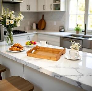 Premium Acacia Wooden Square Polished Classic Serving <b>Tray</b> <b>Handles</b> Dishwasher Safe for Living Room Entryway Kitchen-HASAN CRAFT - Product Image 1
