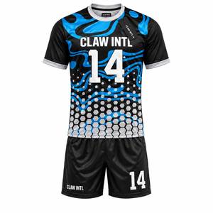 ชุดเสื้อฟุตบอลชาย 14 ลายเรขาคณิตสีดำน้ำเงินแบบซับลิเมชั่น ระบายความชื้น ทรงสปอร์ต แขนสั้น - Product Image 1