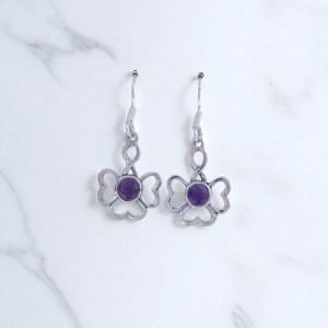 Prêt à expédier : Boucles d'oreilles pendantes en argent sterling 925 avec cabochon améthyste, en stock, faible MOQ - Product Image 1