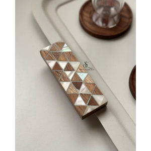 Luxury Metal 3 <b>Pc</b> White Tray <b>Set</b> With Wood & Mother Of Pearl Inlay Handle. Decorative Serving Platter For Hotel, Home & Catering - Product Image 6