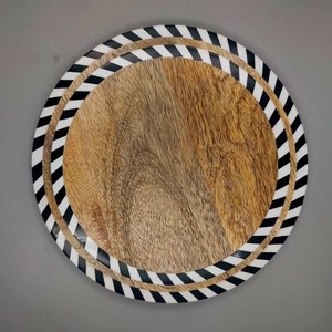 Round Wooden Chopping <b>Board</b> With <b>Black</b> White Chevron Pattern Handle And Rope Loop - Product Image 3