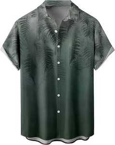 Chemise boutonnée décontractée pour homme à manches courtes, imprimé feuilles de palmier tropical hawaïen, idéale pour l'été et les vacances à la plage - Product Image 1