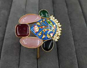 Conjunto de pulsera de diseñador de moda de piedra pesada Tanjore indio étnico joyería de moda india para mujeres y niñas ropa de fiesta - Product Image 1