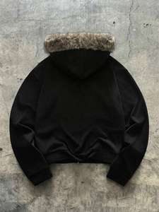 <b>Black</b> Faux Fur Hood <b>Men</b> <b>Hoodies</b> Full Zip Fleece Heavyweight Custom Logo Solid Color Streetwear Winter Wear Bulk <b>Hoodies</b> Supplier - Product Image 4