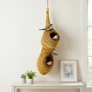 Nid d'oiseau suspendu multi-niveaux Art Déco fait main en fibre de coco, pièce maîtresse écologique en fibre naturelle d'Orissa, décoration intérieure, idéal pour offrir - Product Image 4